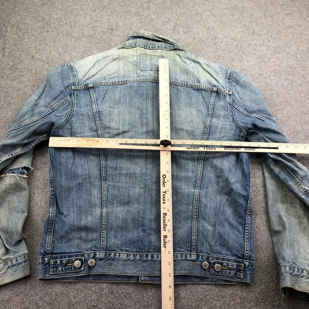 Levi's Jacket Mens Large Blue Denim Bomber Button Ripped Distressed Western